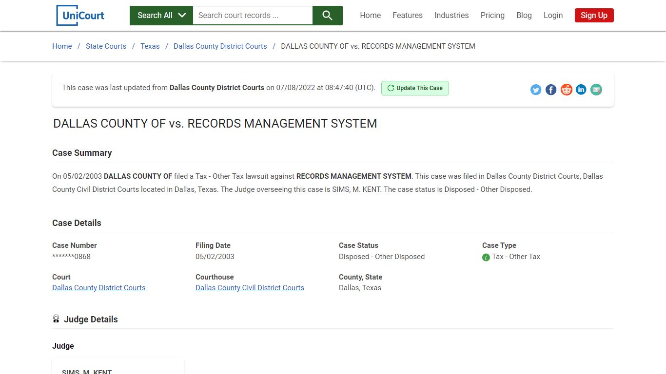 DALLAS COUNTY OF vs. RECORDS MANAGEMENT SYSTEM